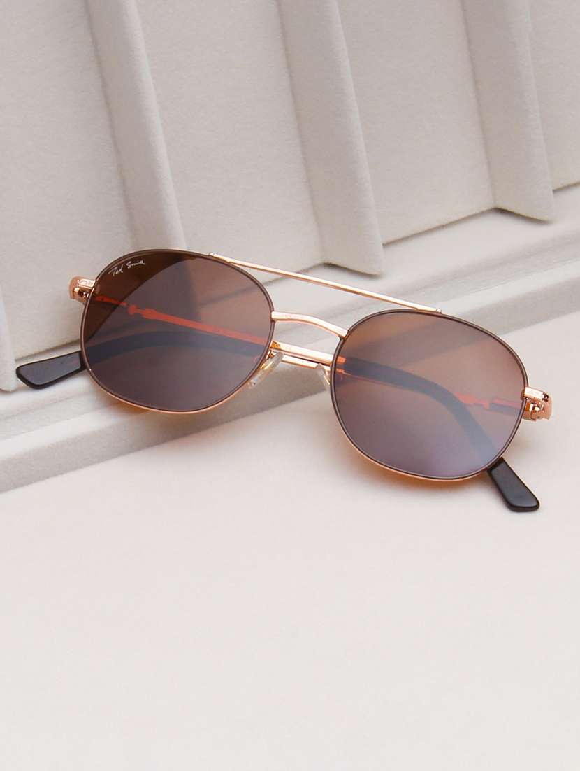 ted smith unisex brown lens & gold-toned aviator sunglasses with