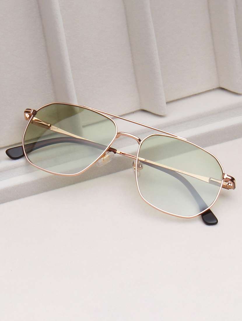ted smith unisex green lens & gold-toned aviator sunglasses with