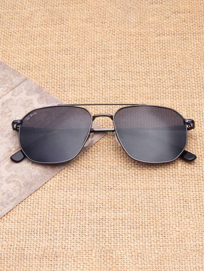 ted smith unisex black lens & gunmetal-toned aviator sunglasses with
