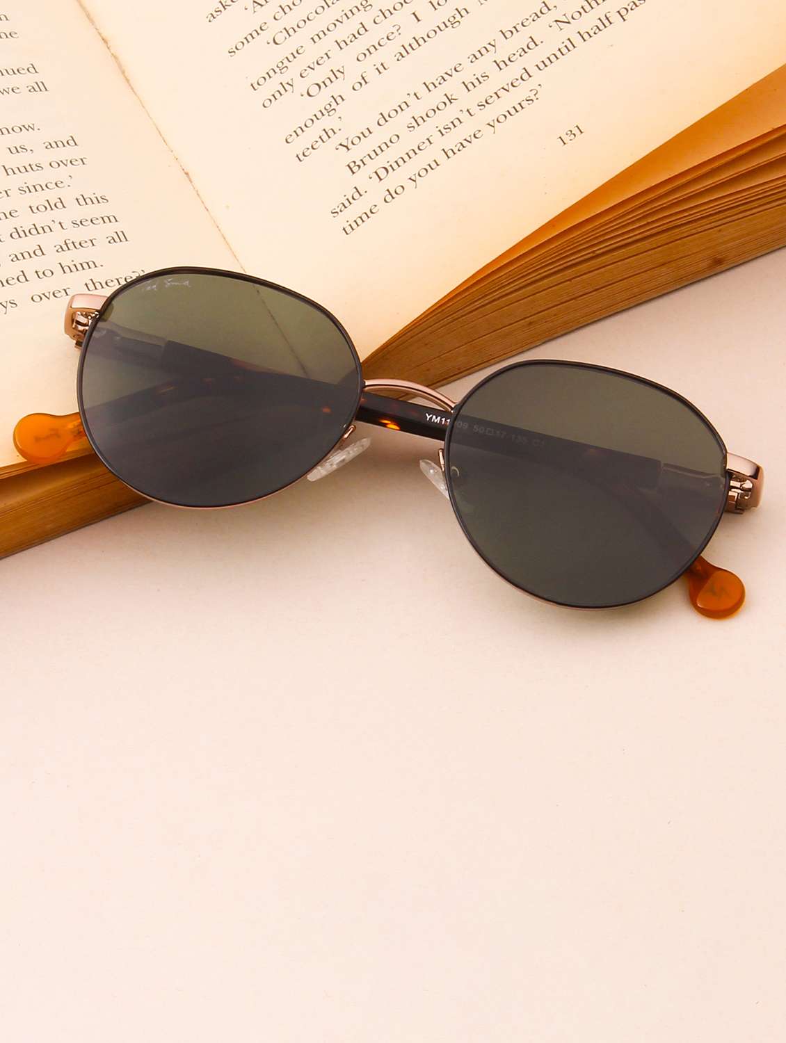 ted smith unisex round metal gold black-green sunglasses with polarized lenses