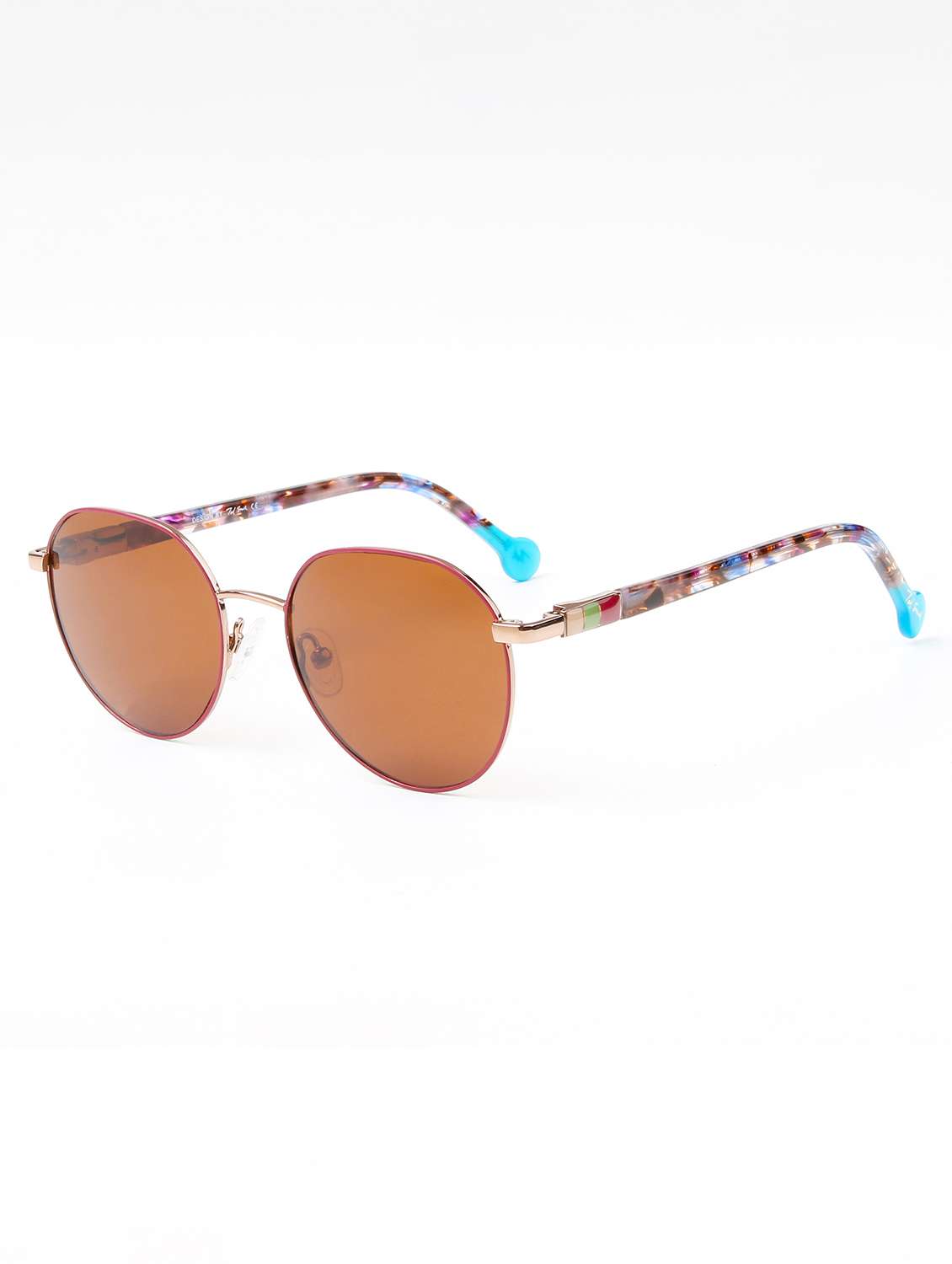ted smith unisex round metal gold red-brown sunglasses with polarized lenses - 22499977 -  Standard Image - 2