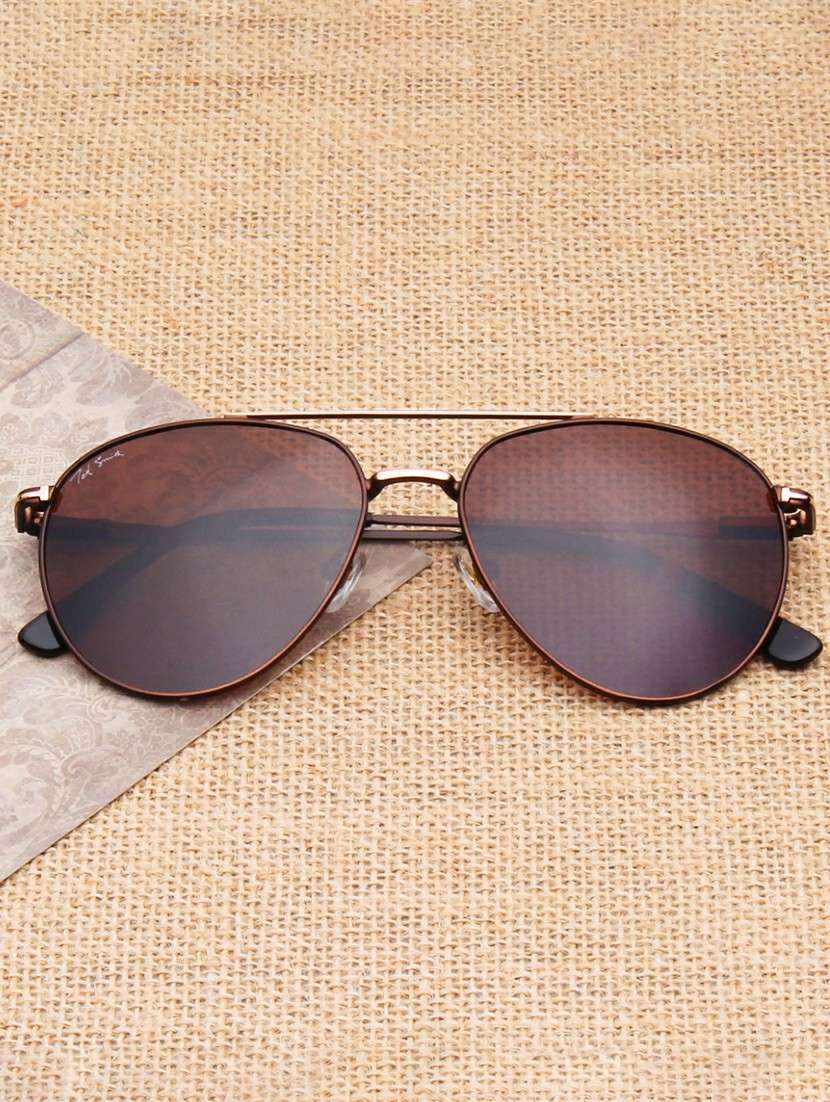 ted smith unisex brown lens & gold-toned aviator sunglasses with