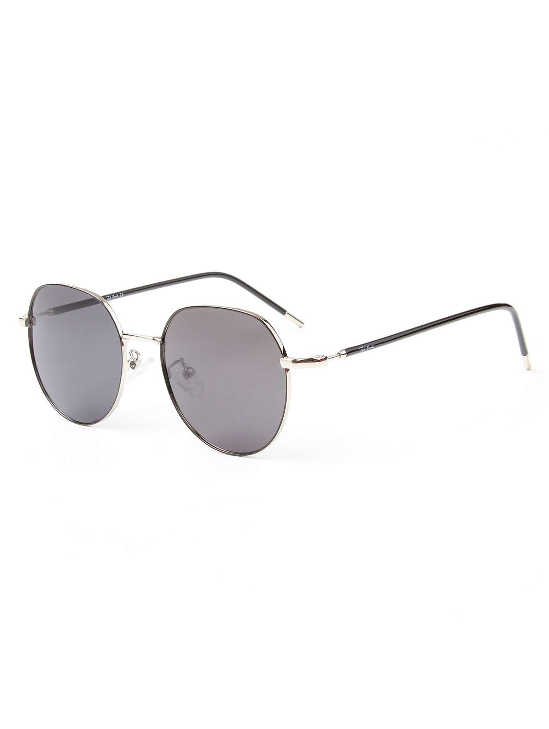 ted smith unisex round metal silver-black sunglasses with polarized lenses - 22499987 -  Standard Image - 2