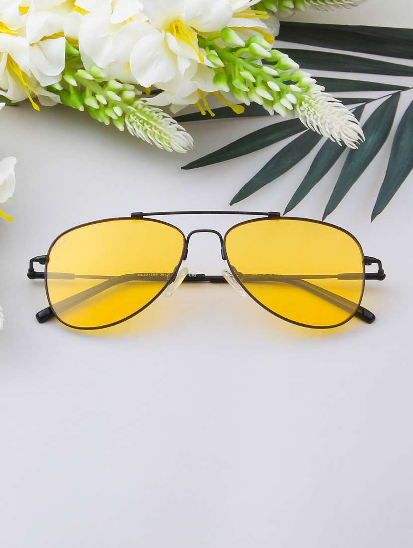ted smith unisex aviator metal black-yellow sunglasses with polarized lenses