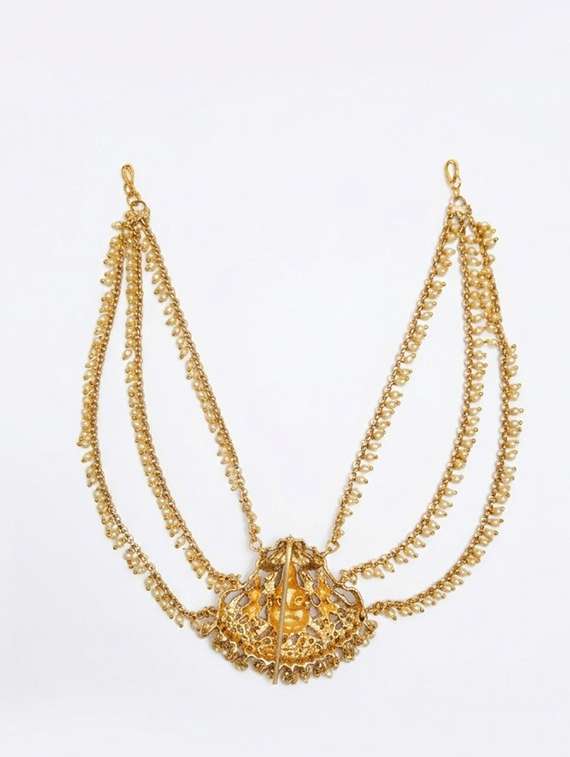 gold plated temple padlakshmi hair brooch with pearl chain - 22500023 -  Standard Image - 2