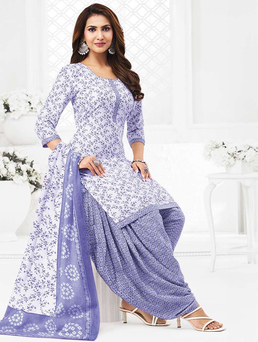women printed three quarter sleeve kurta patiala with dupatta set - 22500100 -  Standard Image - 2