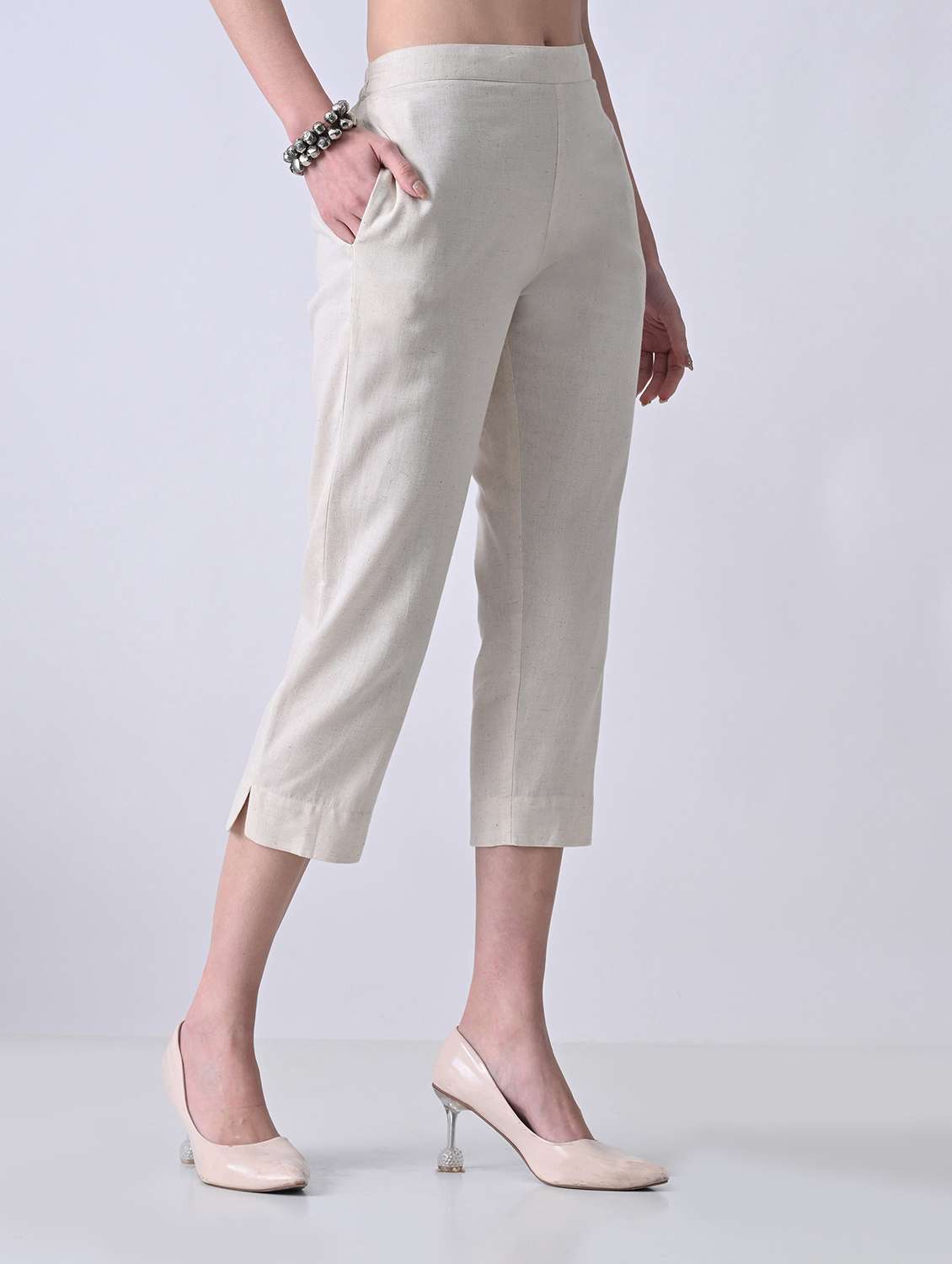 women solid mid rise tapered pant - 22500104 -  Standard Image - 2