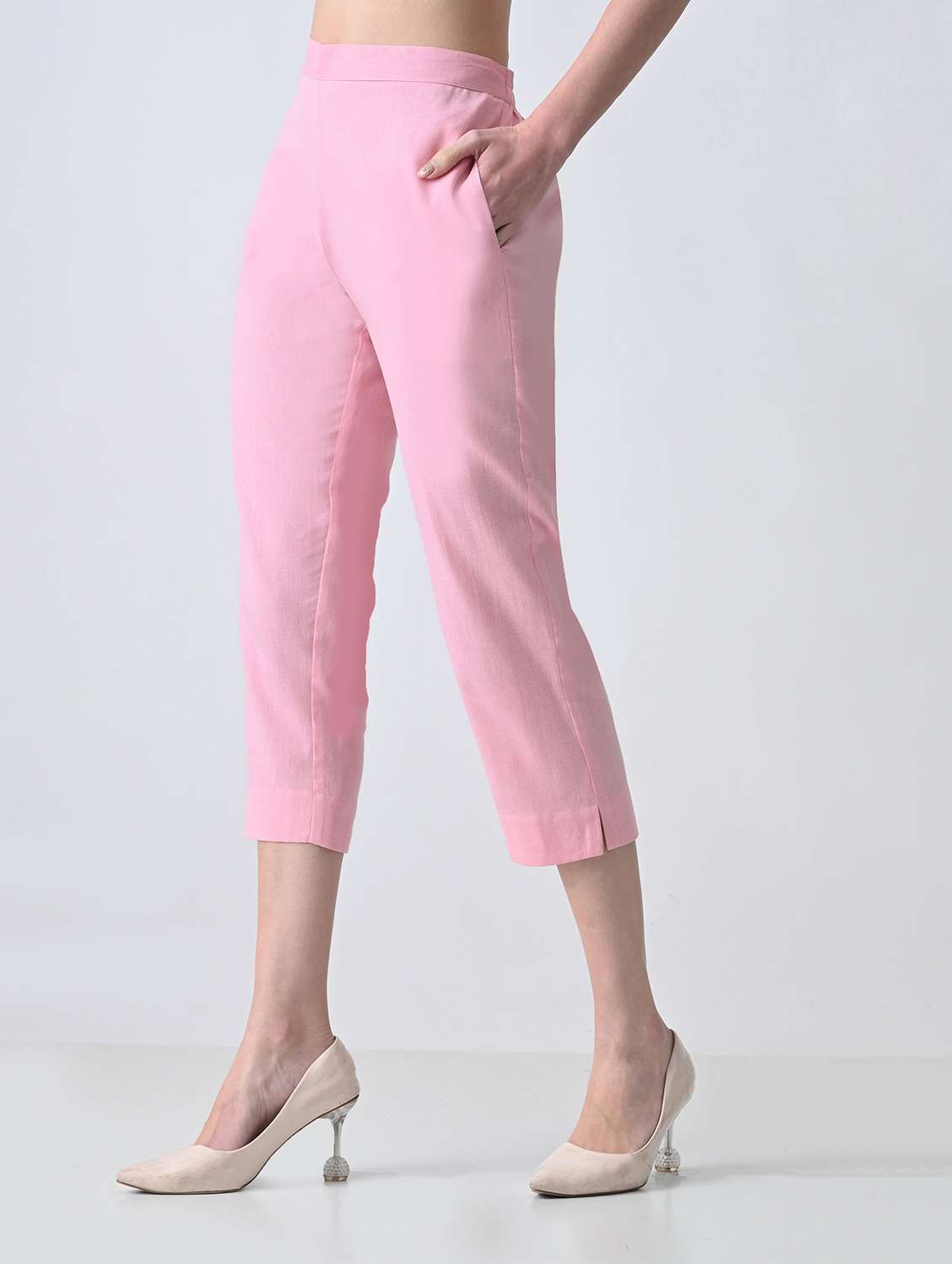 Women Solid Mid Rise Tapered Pant - 22500106 -  Standard Image - 2