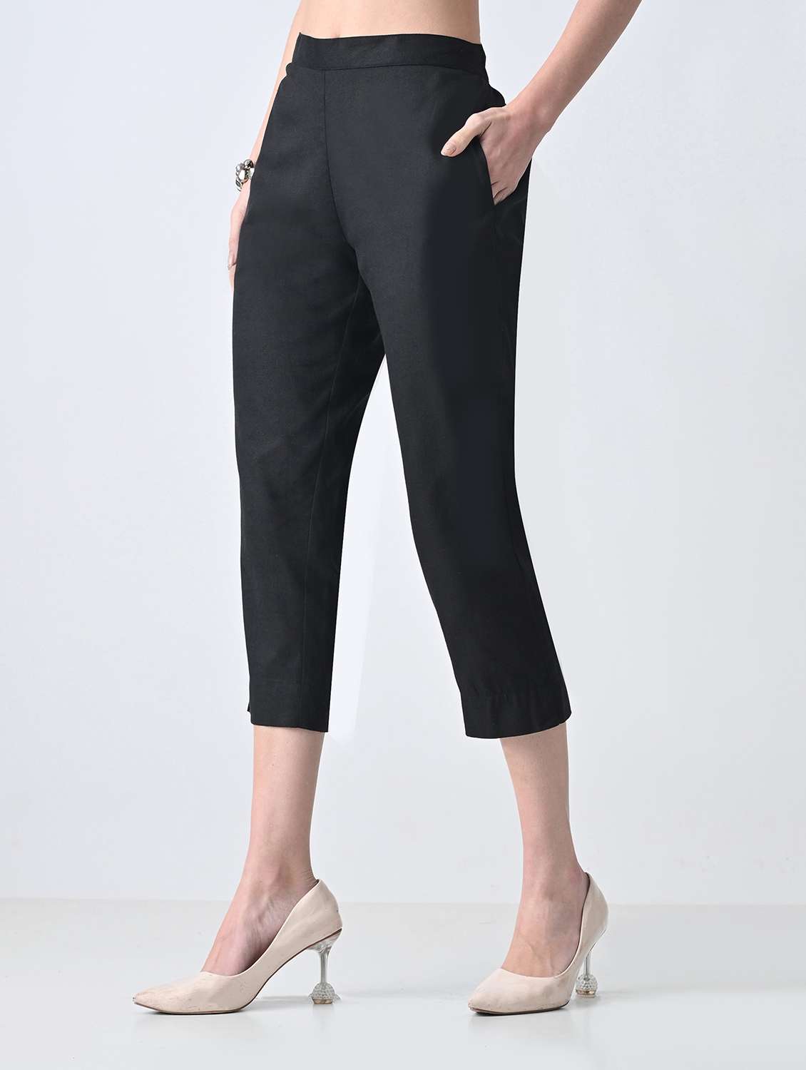 women solid mid rise tapered pant - 22500107 -  Standard Image - 2