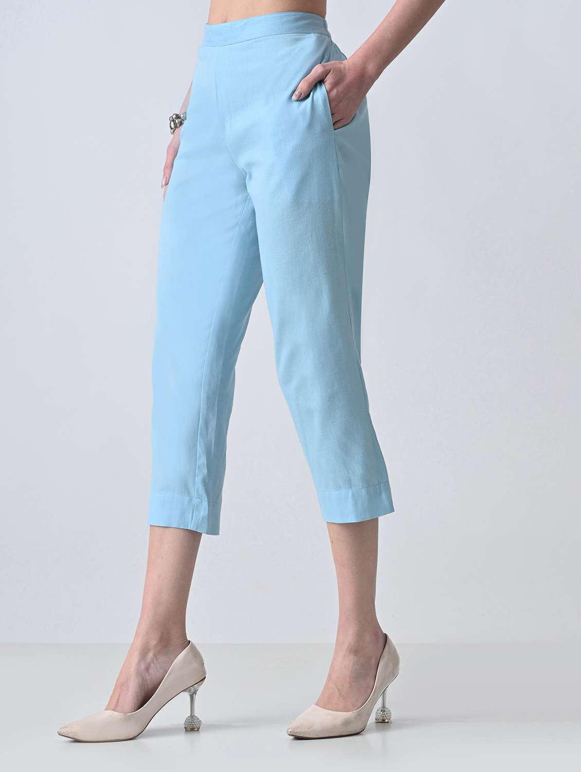 women solid mid rise tapered pant - 22500108 -  Standard Image - 2