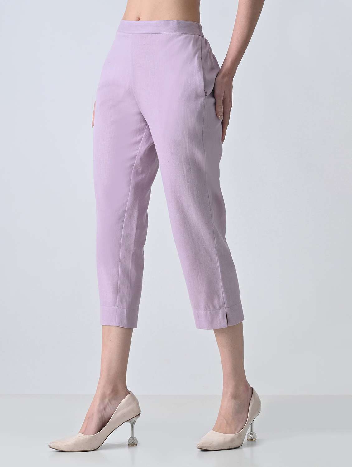 Women Solid Mid Rise Tapered Pant - 22500109 -  Standard Image - 2