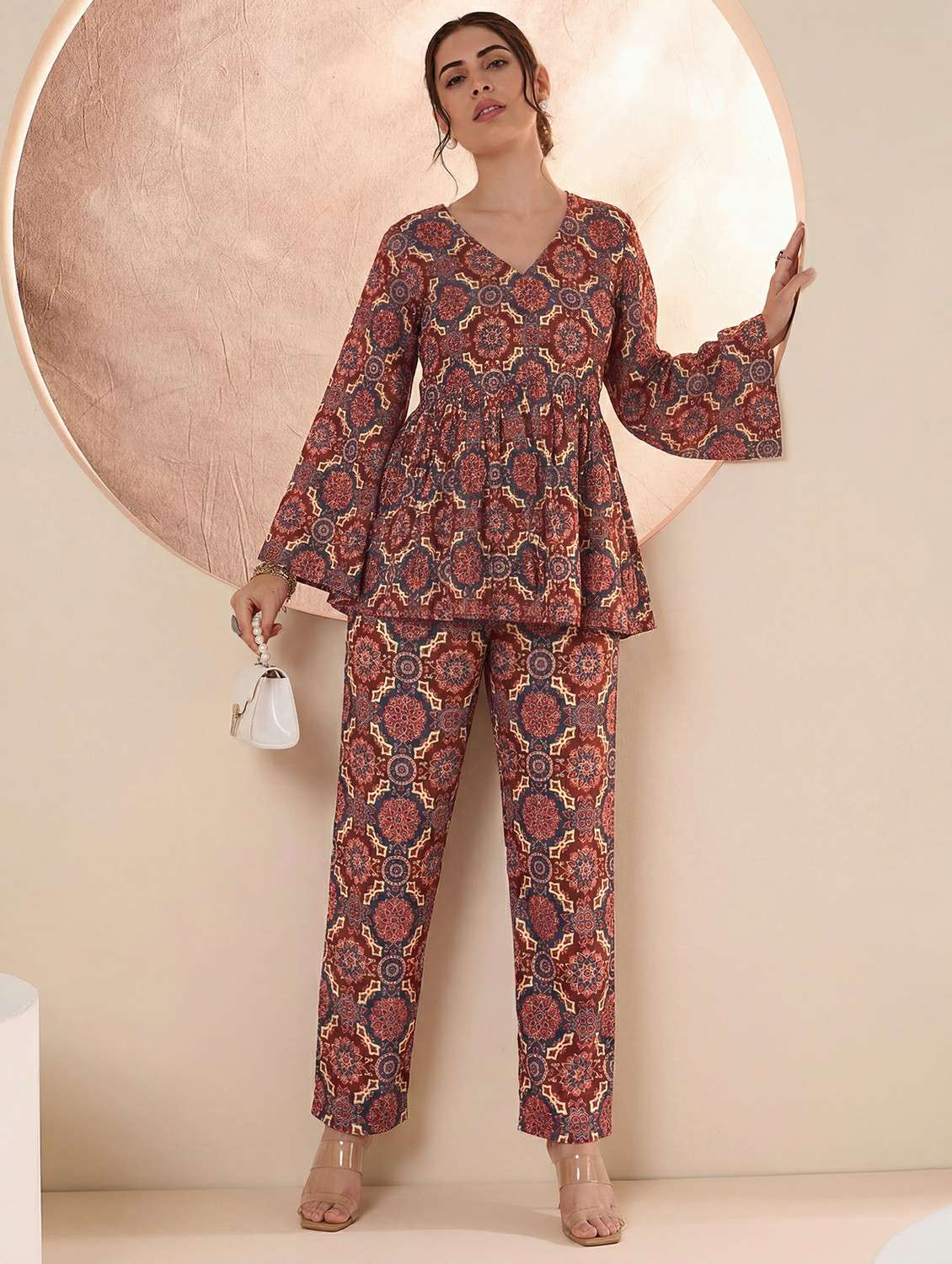 women printed long sleeve ethnic co-ord set - 22500113 -  Standard Image - 2