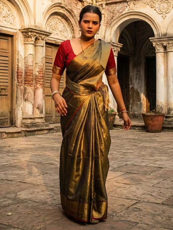 women solid handloom saree with blouse - 22500196 -  Standard Image - 2