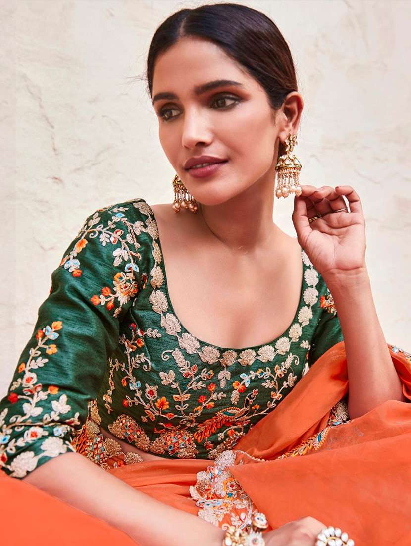Women Solid With Work Embroidered Saree With Blouse - 22500260 -  Standard Image - 2