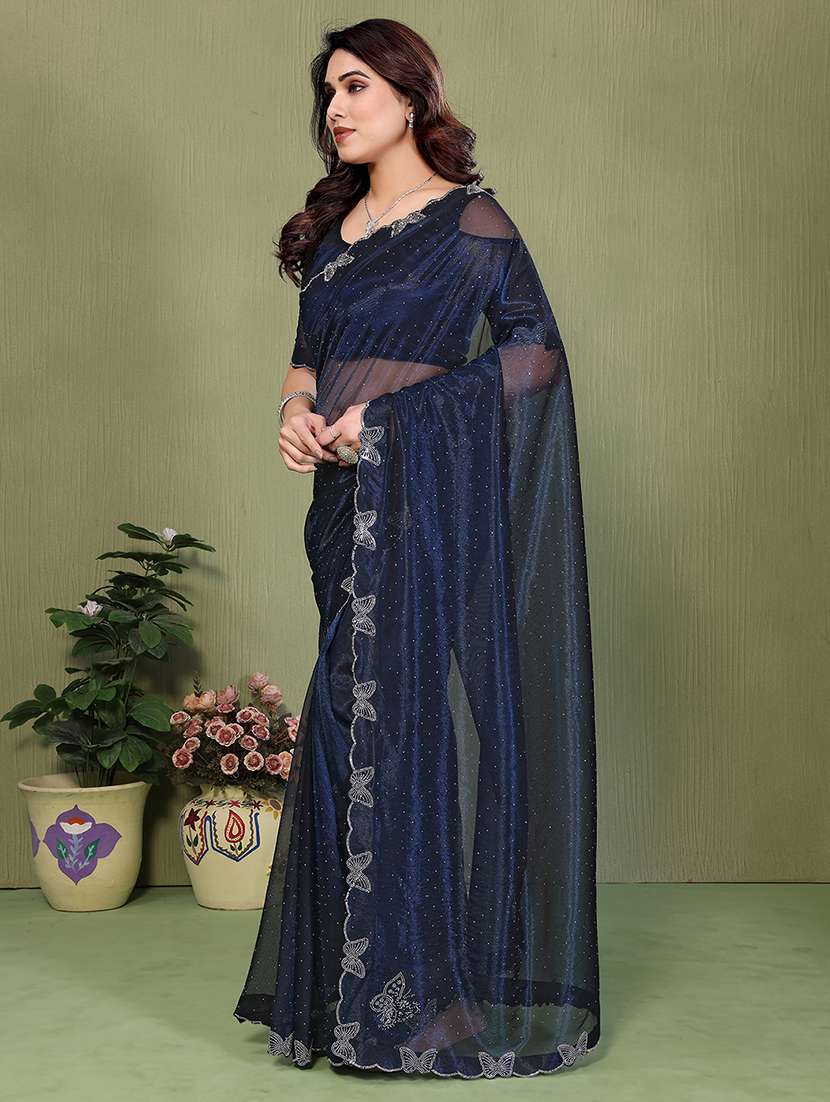 women solid with work embellished saree with blouse - 22500261 -  Standard Image - 2