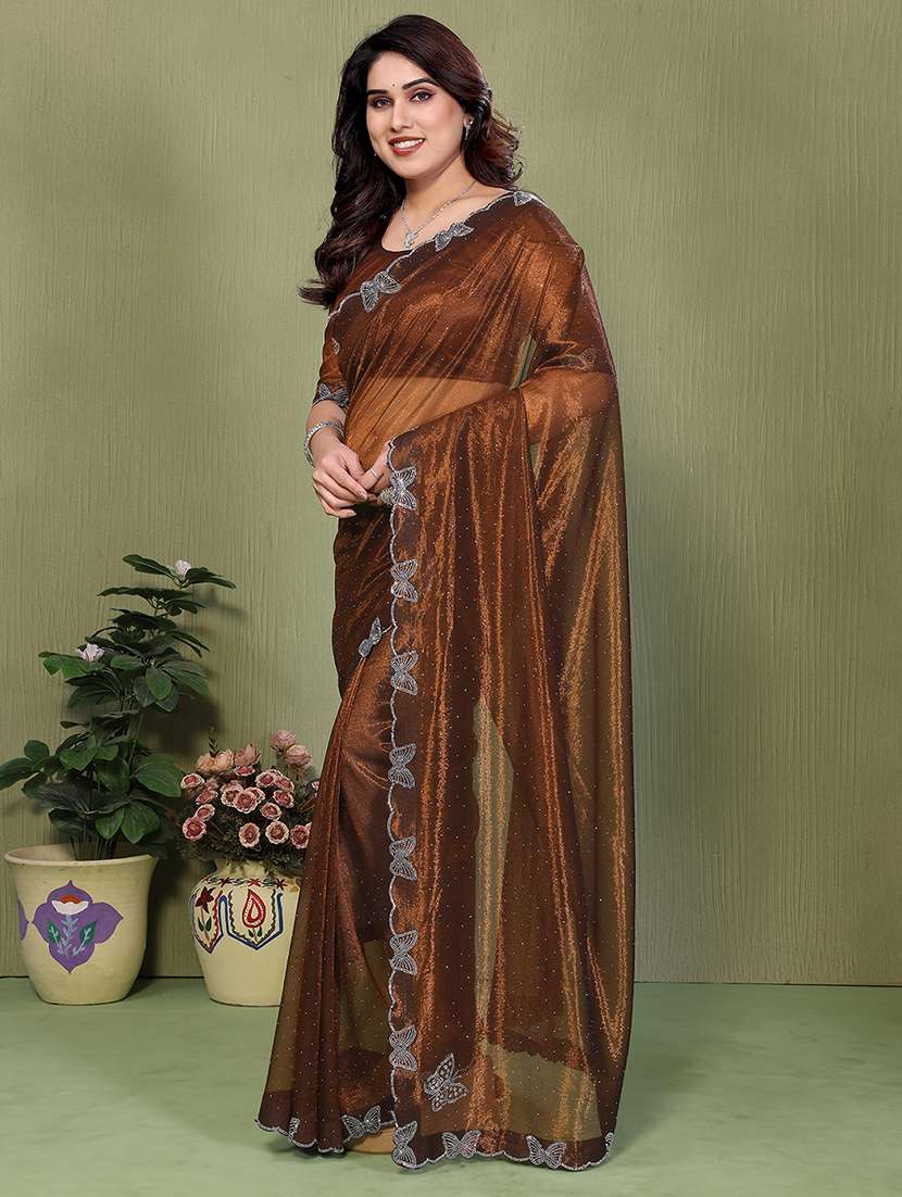 women solid with work embellished saree with blouse - 22500262 -  Standard Image - 2