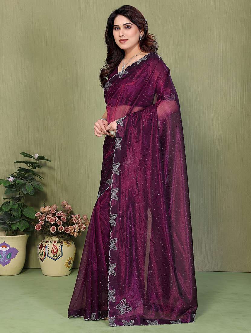 women solid with work embellished saree with blouse - 22500263 -  Standard Image - 2