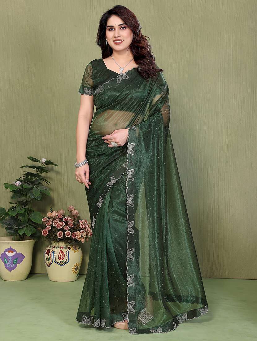 women solid with work embellished saree with blouse