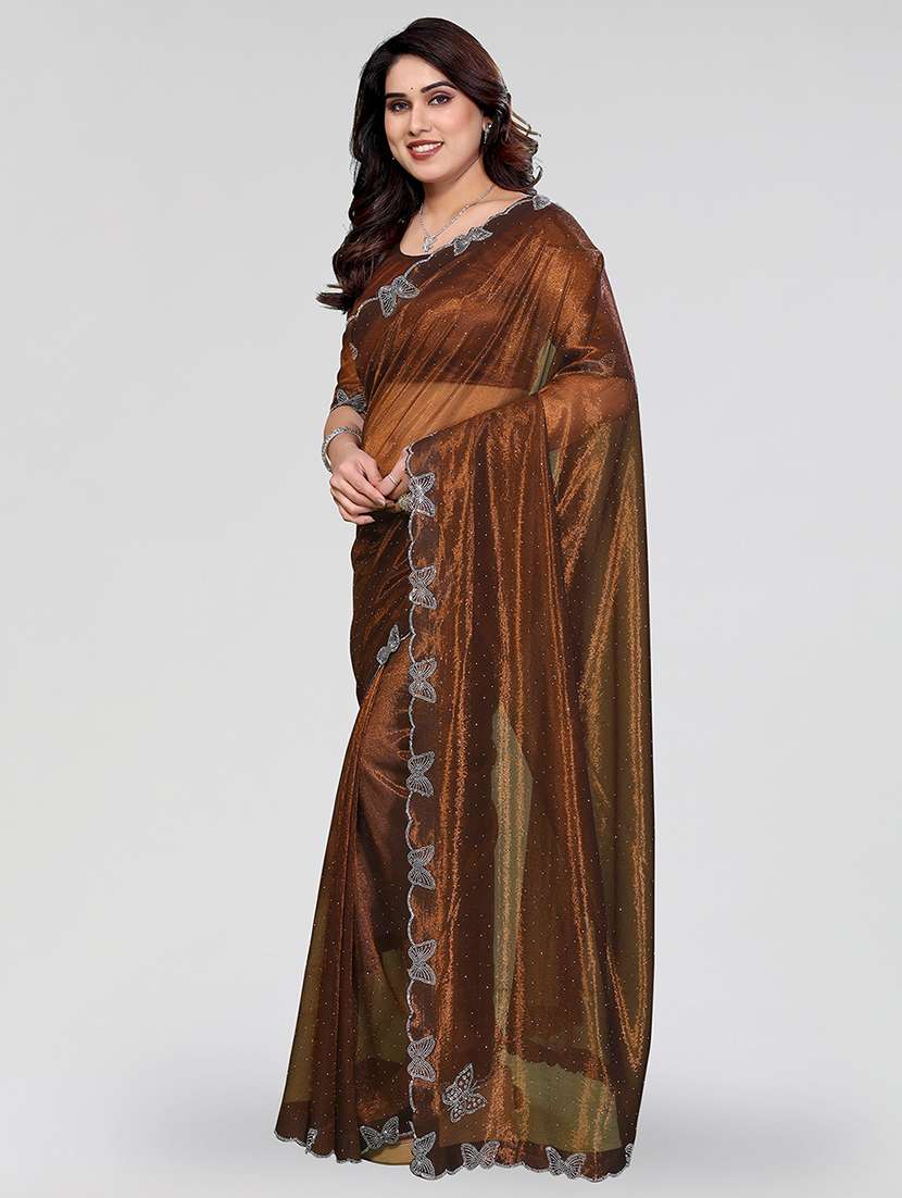 women solid with work embellished saree with blouse - 22500266 -  Standard Image - 2