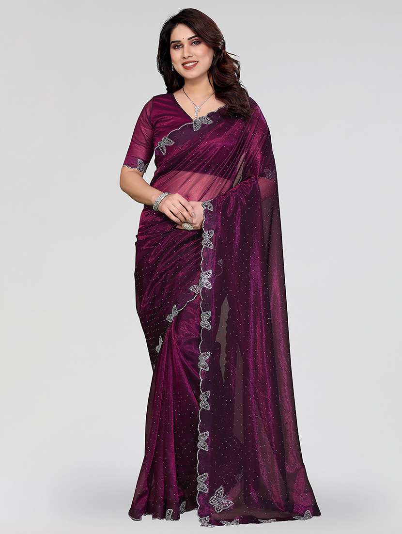 women solid with work embellished saree with blouse
