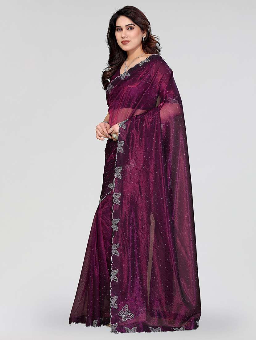 women solid with work embellished saree with blouse - 22500267 -  Standard Image - 2