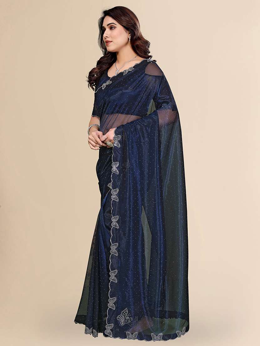 women solid with work embellished saree with blouse - 22500269 -  Standard Image - 2
