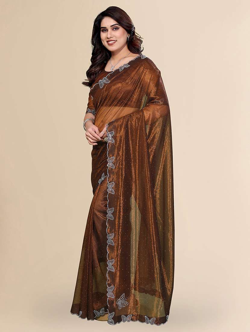 women solid with work embellished saree with blouse - 22500270 -  Standard Image - 2