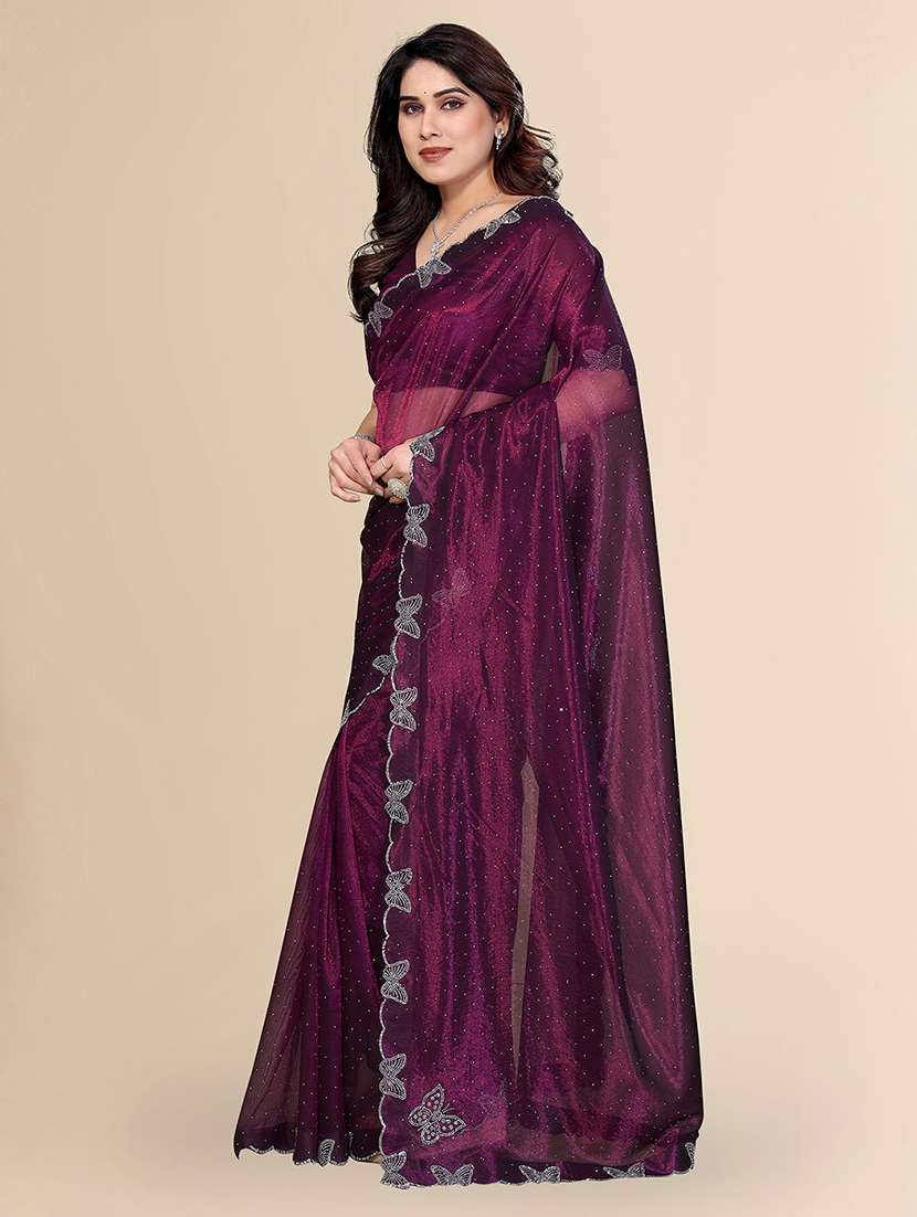 women solid with work embellished saree with blouse - 22500271 -  Standard Image - 2
