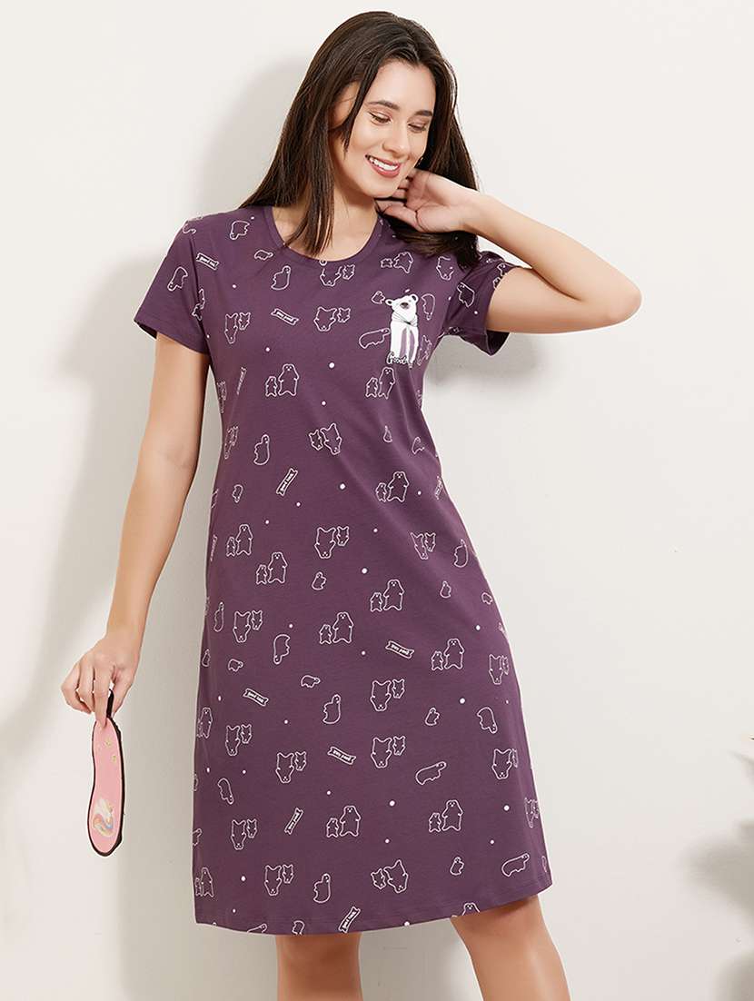 women printed round neck short sleeves sleepshirt - 22500283 -  Standard Image - 2