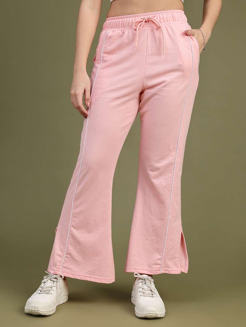 women solid mid rise regular fit track pant