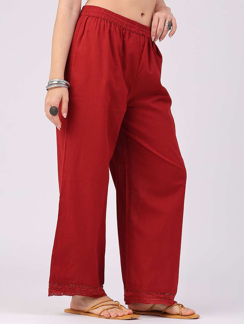 Women Solid Mid Rise Regular Fit Straight Trouser - 22500517 -  Standard Image - 2