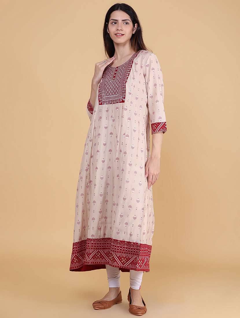 Women Printed Three Quarter Sleeve Anarkali Kurta - 22500852 -  Standard Image - 2