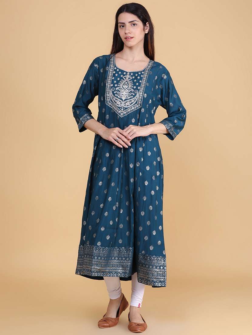 Women Printed Three Quarter Sleeve Anarkali Kurta - 22500854 -  Standard Image - 2