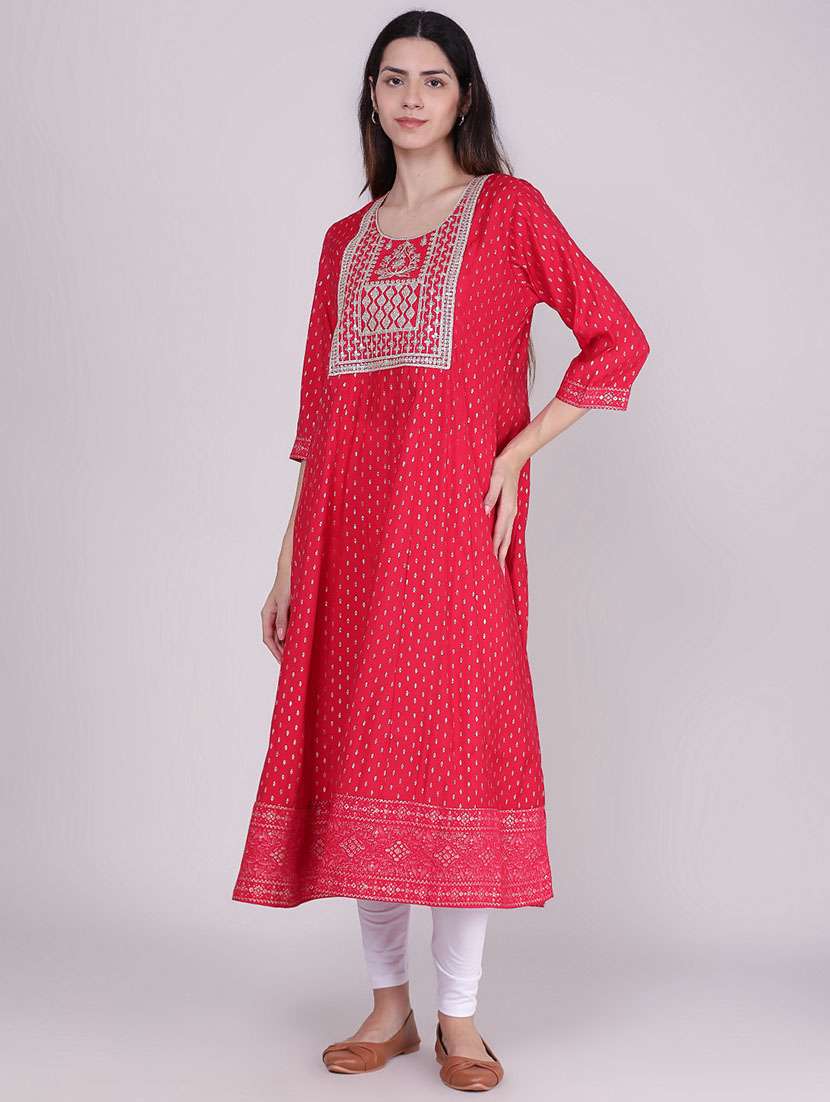 Women Printed Three Quarter Sleeve Anarkali Kurta - 22500855 -  Standard Image - 2