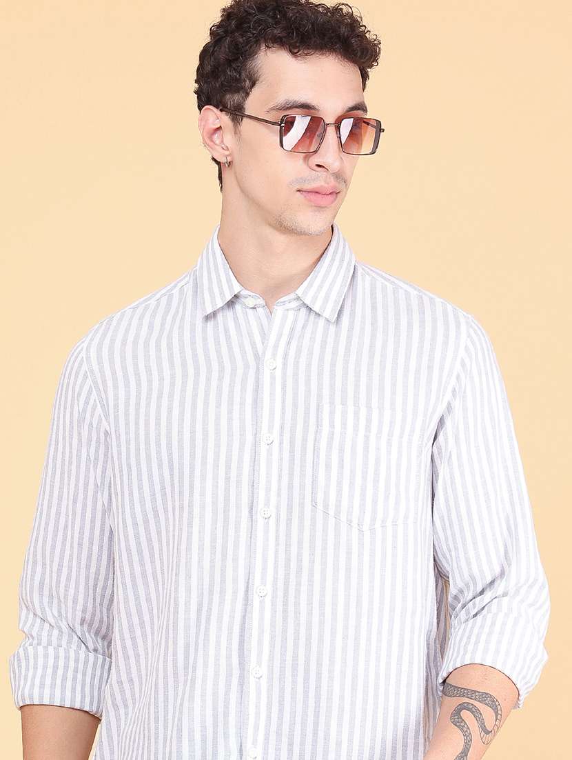 men striped long sleeve regular fit casual shirt