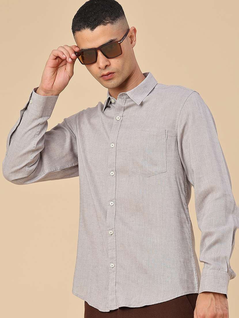 men solid long sleeve regular fit casual shirt