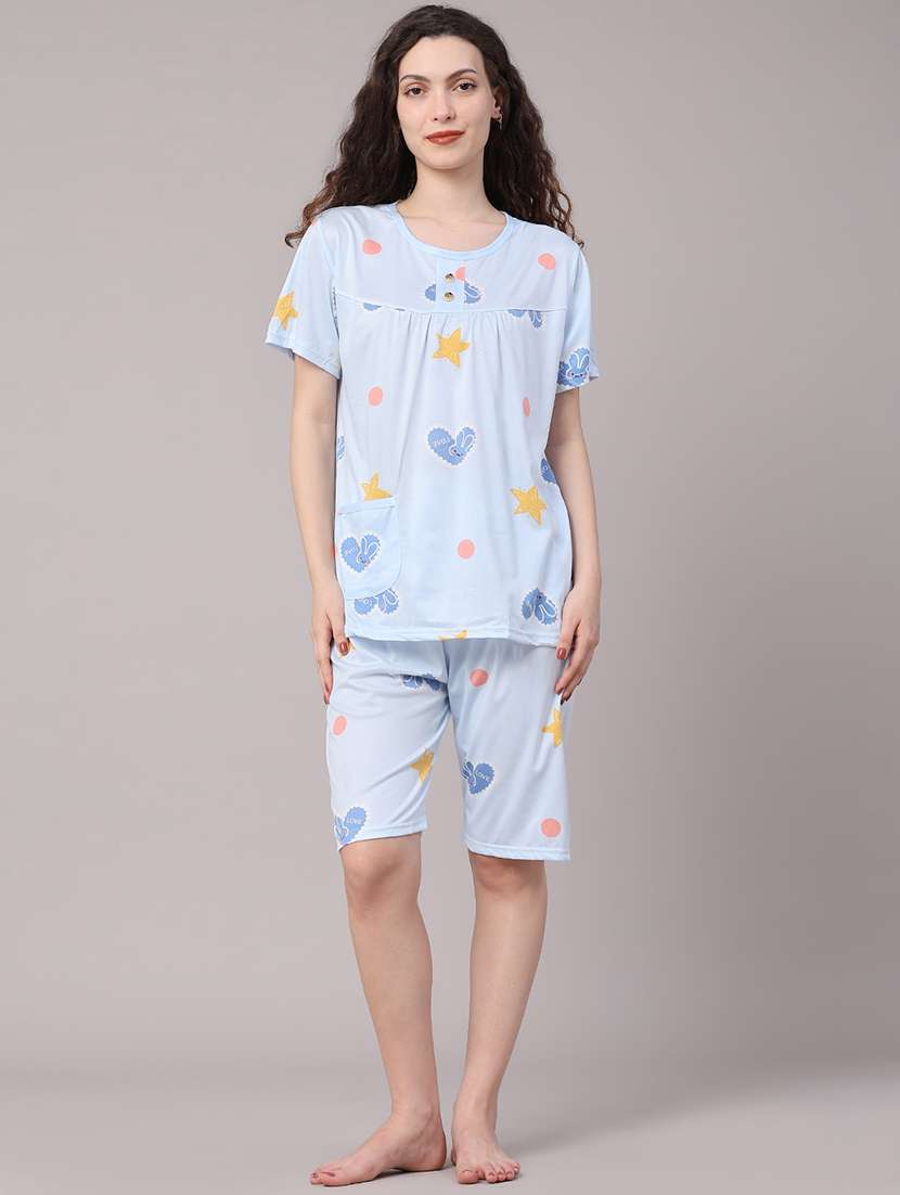 women printed round neck top and shorts set - 22500998 -  Standard Image - 2