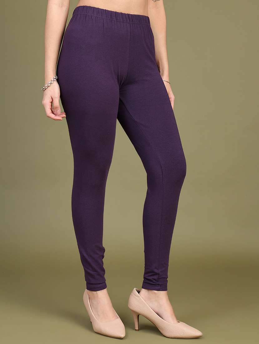 Women Solid Mid Rise Full Length Churidar Leggings - 22501205 -  Standard Image - 2
