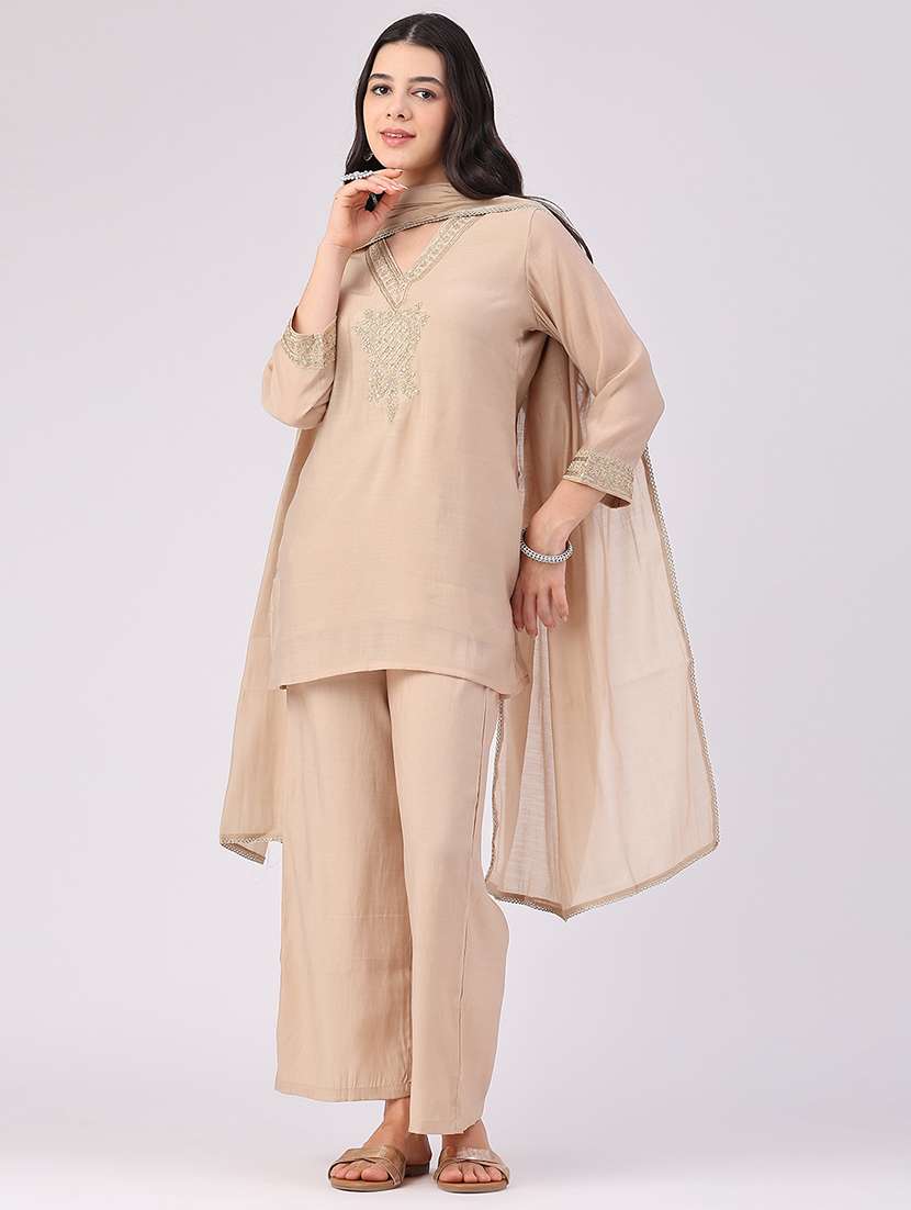 Women Embroidered Three Quarter Sleeve Kurta Palazzo With Dupatta Set - 22501425 -  Standard Image - 2