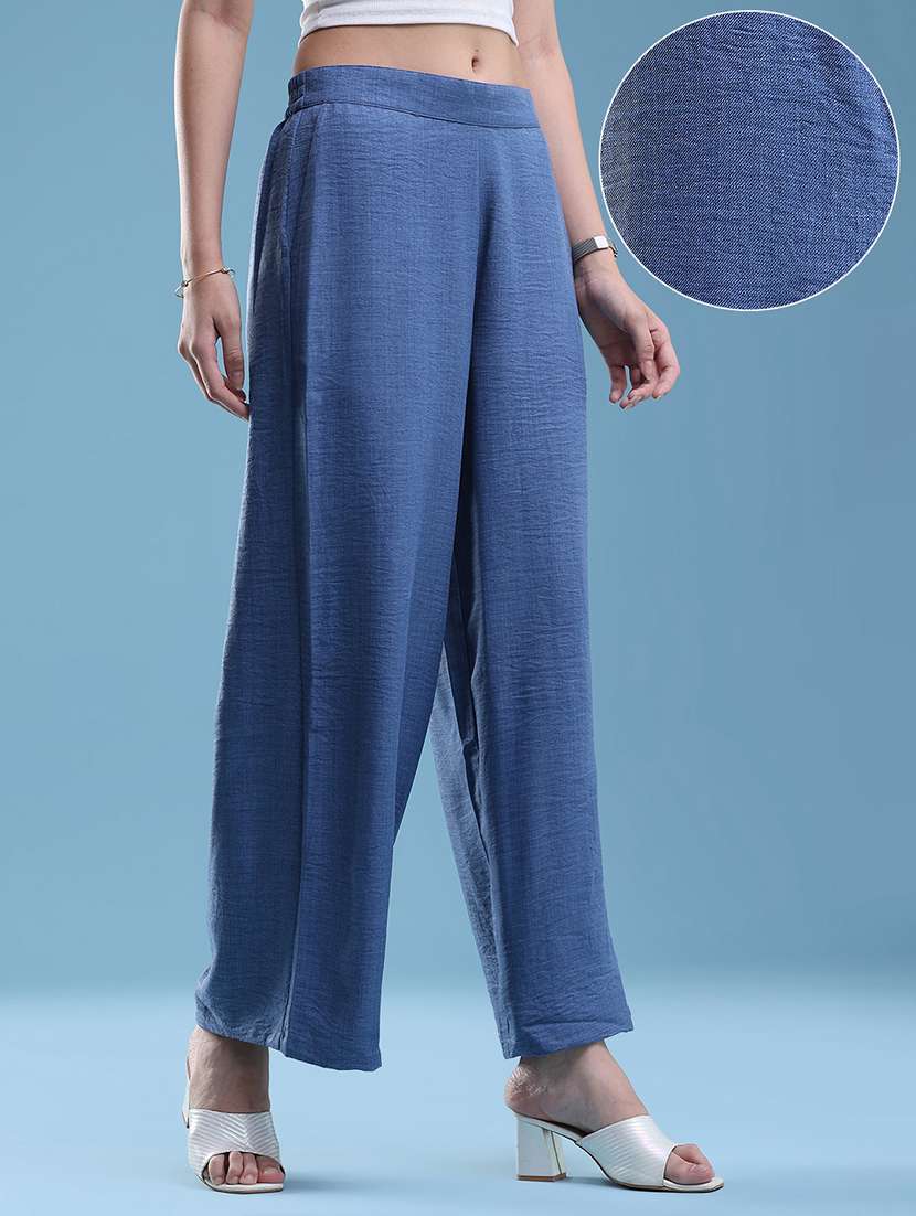 women solid mid rise wide leg trouser - 22501753 -  Standard Image - 2