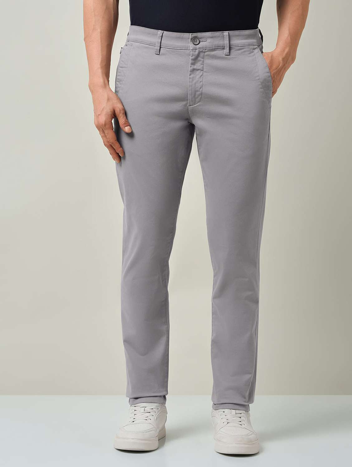 men solid mid rise chinos casual trouser - 22501903 -  Standard Image - 2