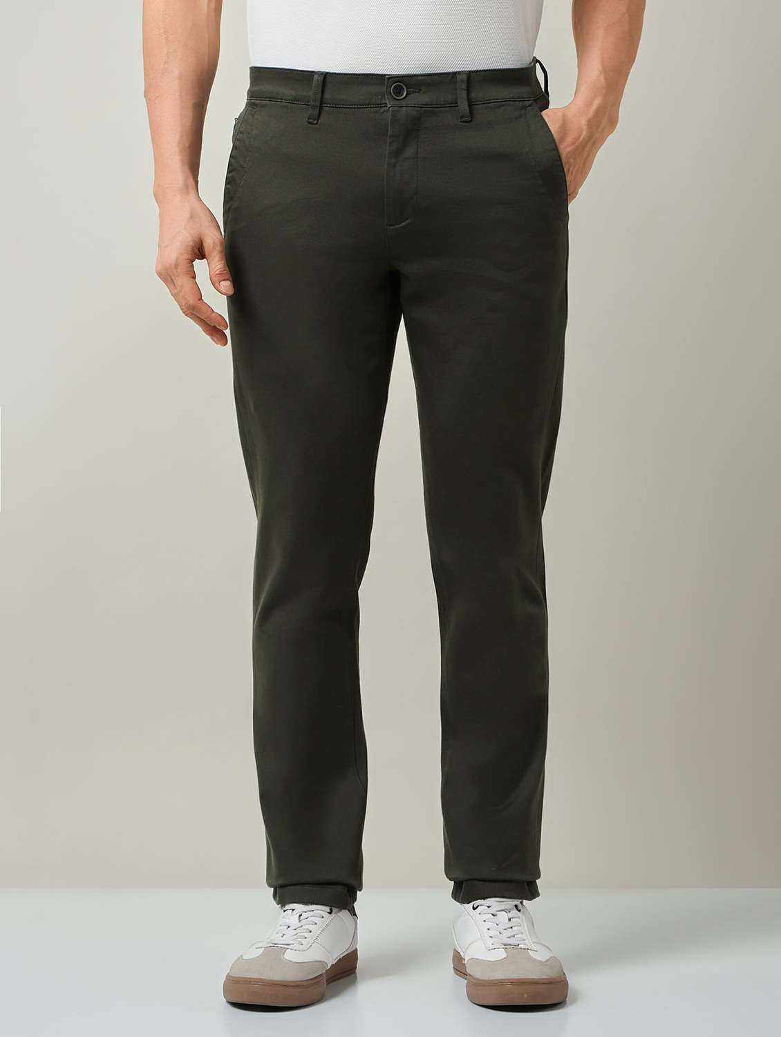 men solid mid rise chinos casual trouser - 22501904 -  Standard Image - 2