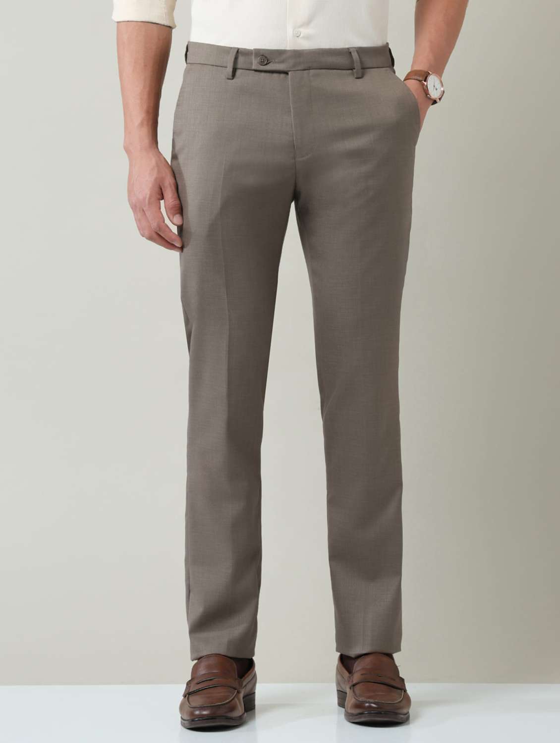 men solid mid rise flat front trousers formal trouser - 22501908 -  Standard Image - 2