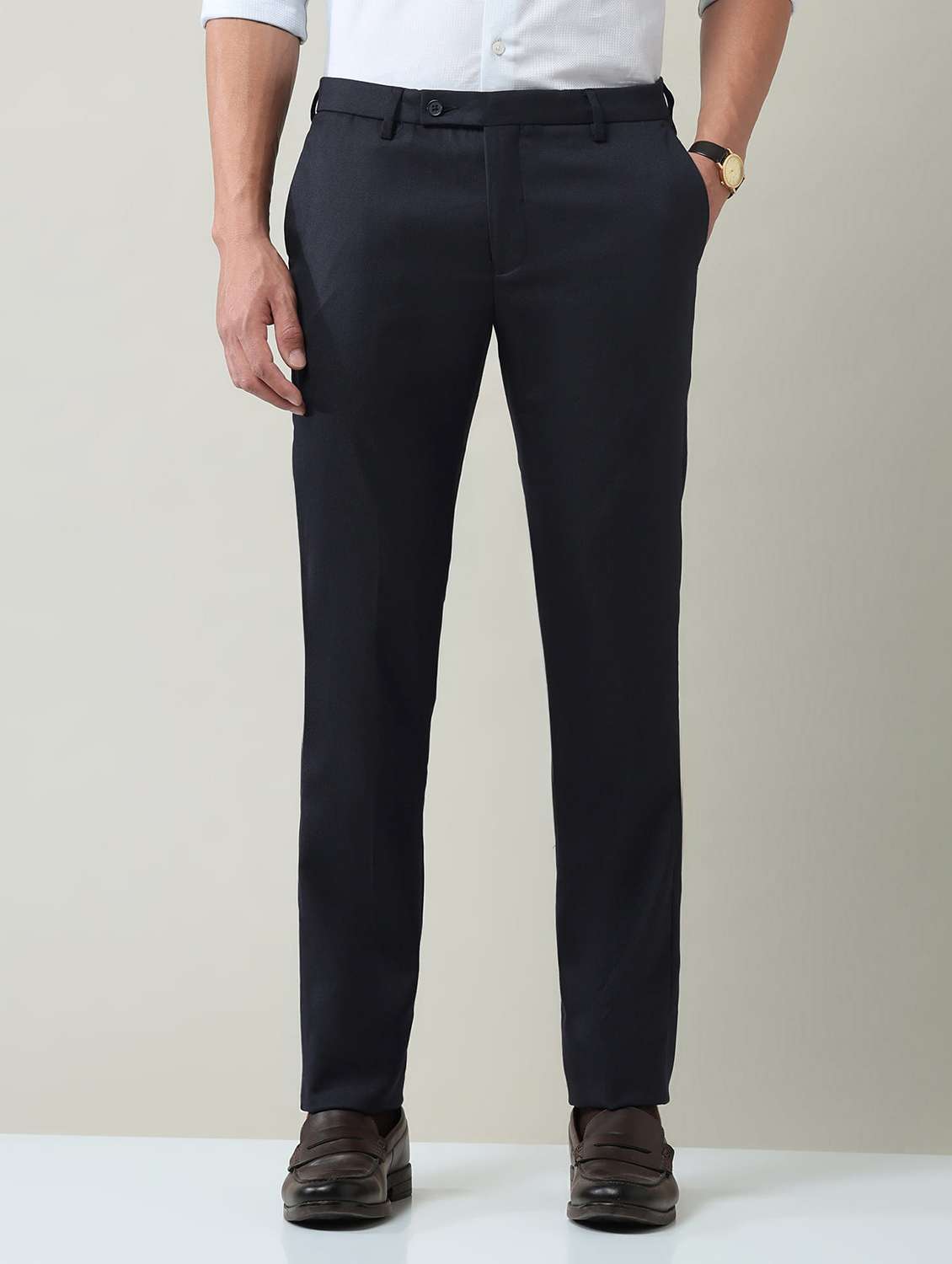 men solid mid rise flat front trousers formal trouser - 22501909 -  Standard Image - 2