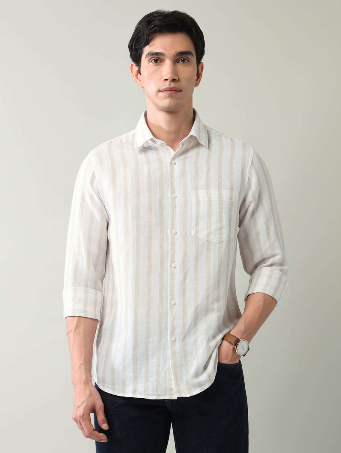 men striped long sleeve slim fit casual shirt - 22501911 -  Standard Image - 2