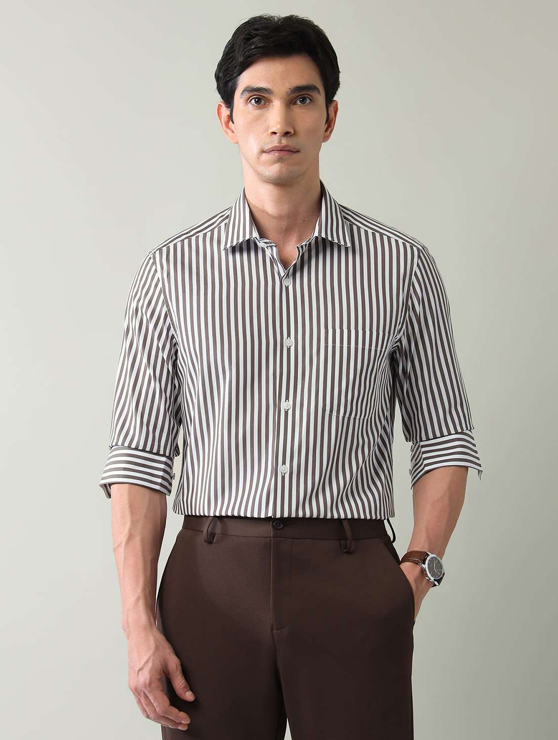 men striped long sleeve regular fit casual shirt