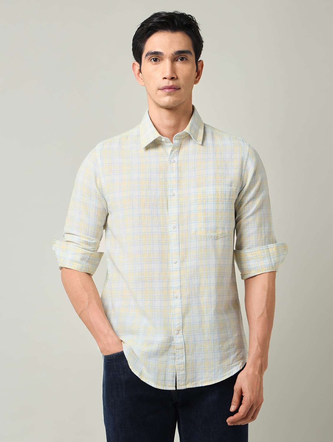 men checkered long sleeve regular fit casual shirt