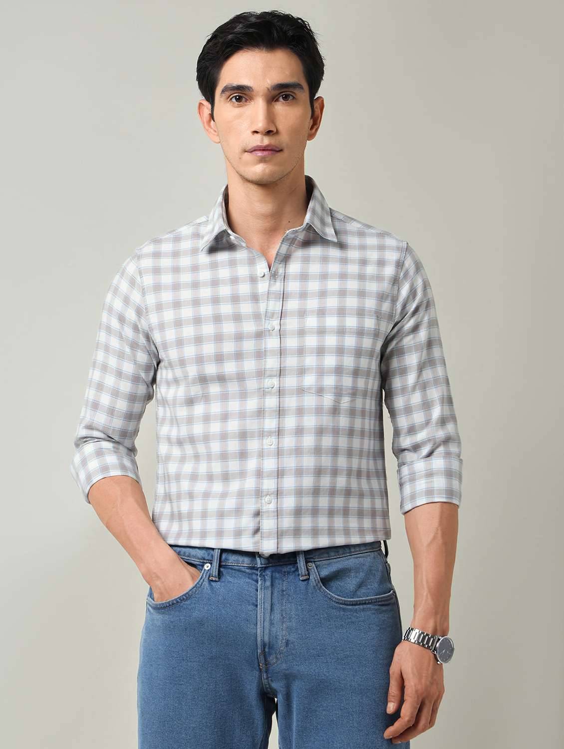 men checkered long sleeve slim fit casual shirt - 22501921 -  Standard Image - 2