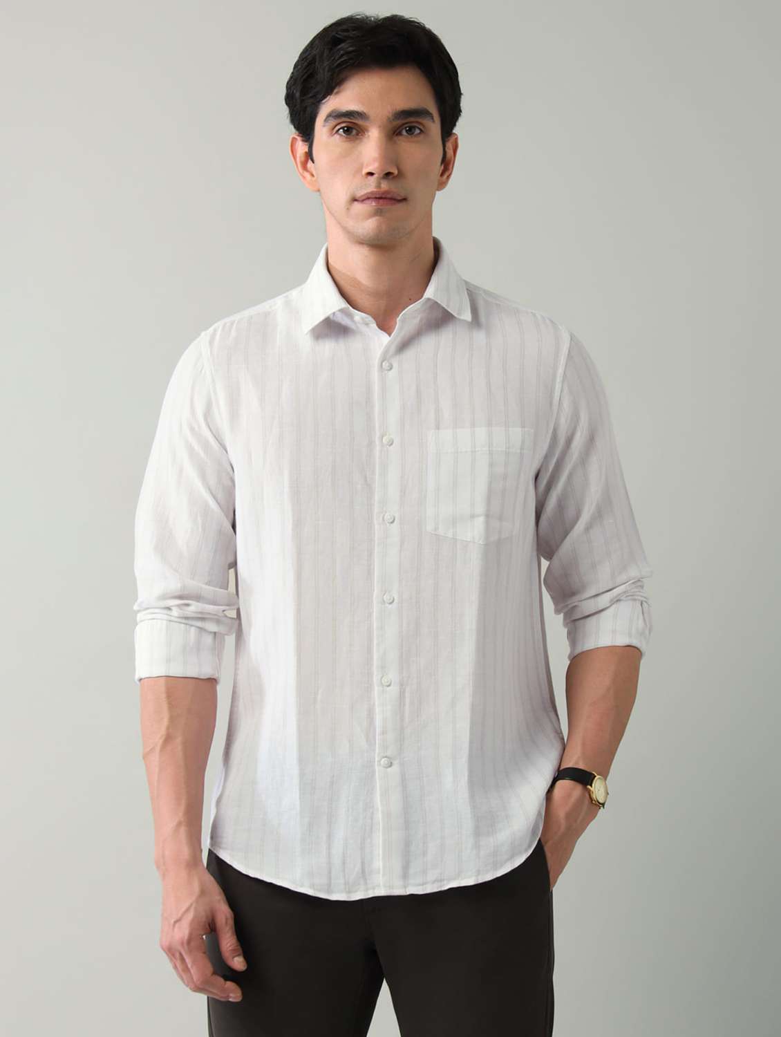 men striped long sleeve slim fit casual shirt - 22501924 -  Standard Image - 2