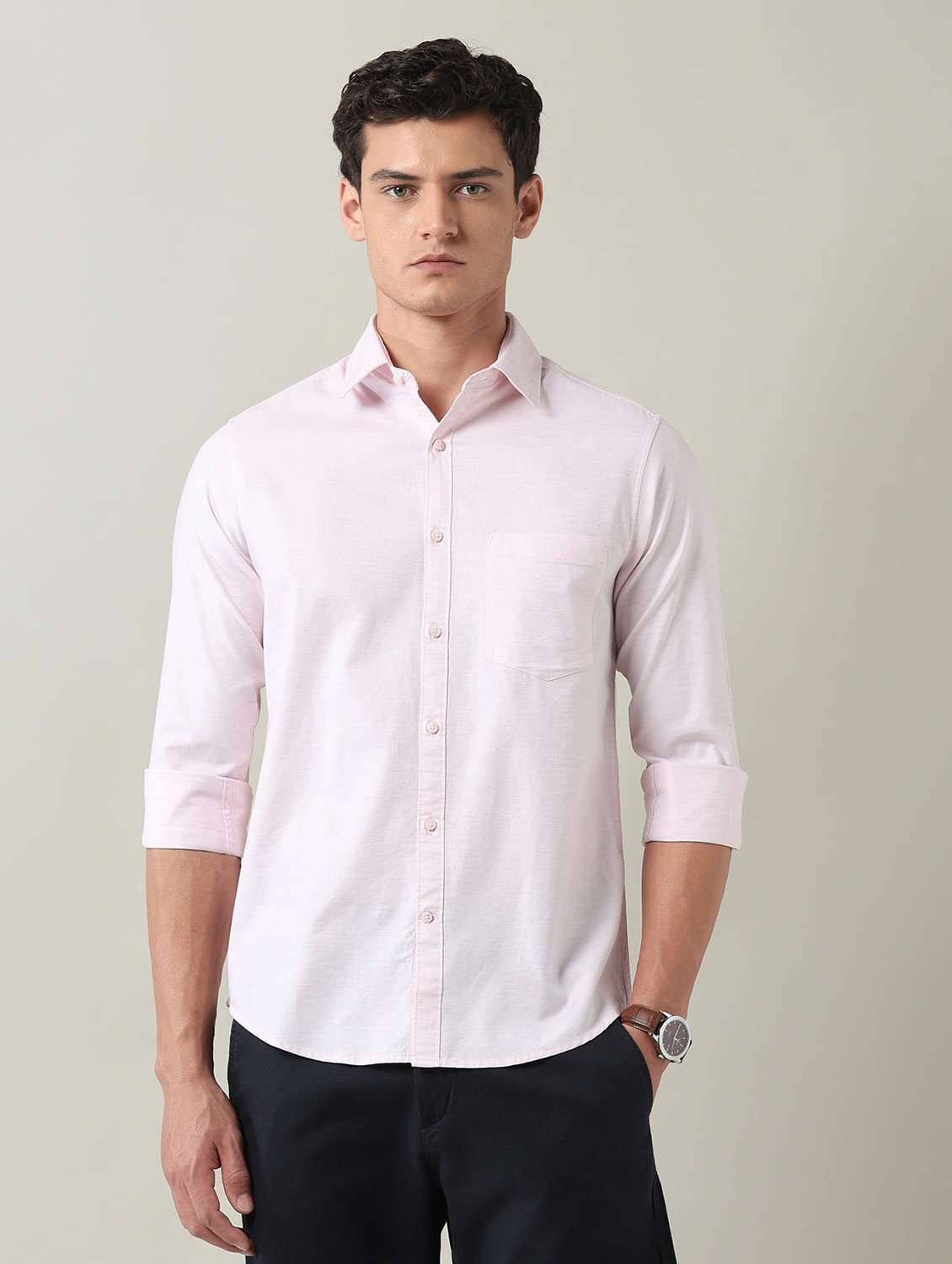 men solid long sleeve slim fit casual shirt - 22501941 -  Standard Image - 2